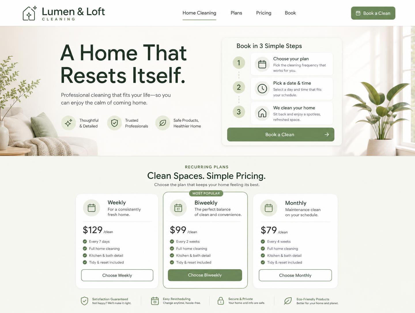 Lumen & Loft Cleaning cleaning companies website homepage design