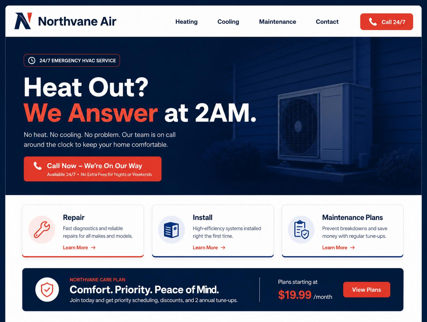 Northvane Air hvac website homepage design